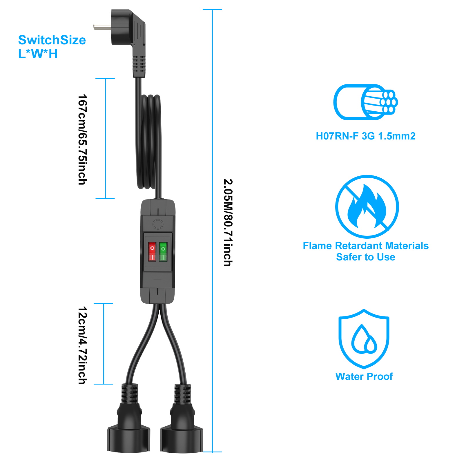 EU Plug 40cm/2m Extension Cord - Outdoor Power Outlet Extension ulasan dan harga