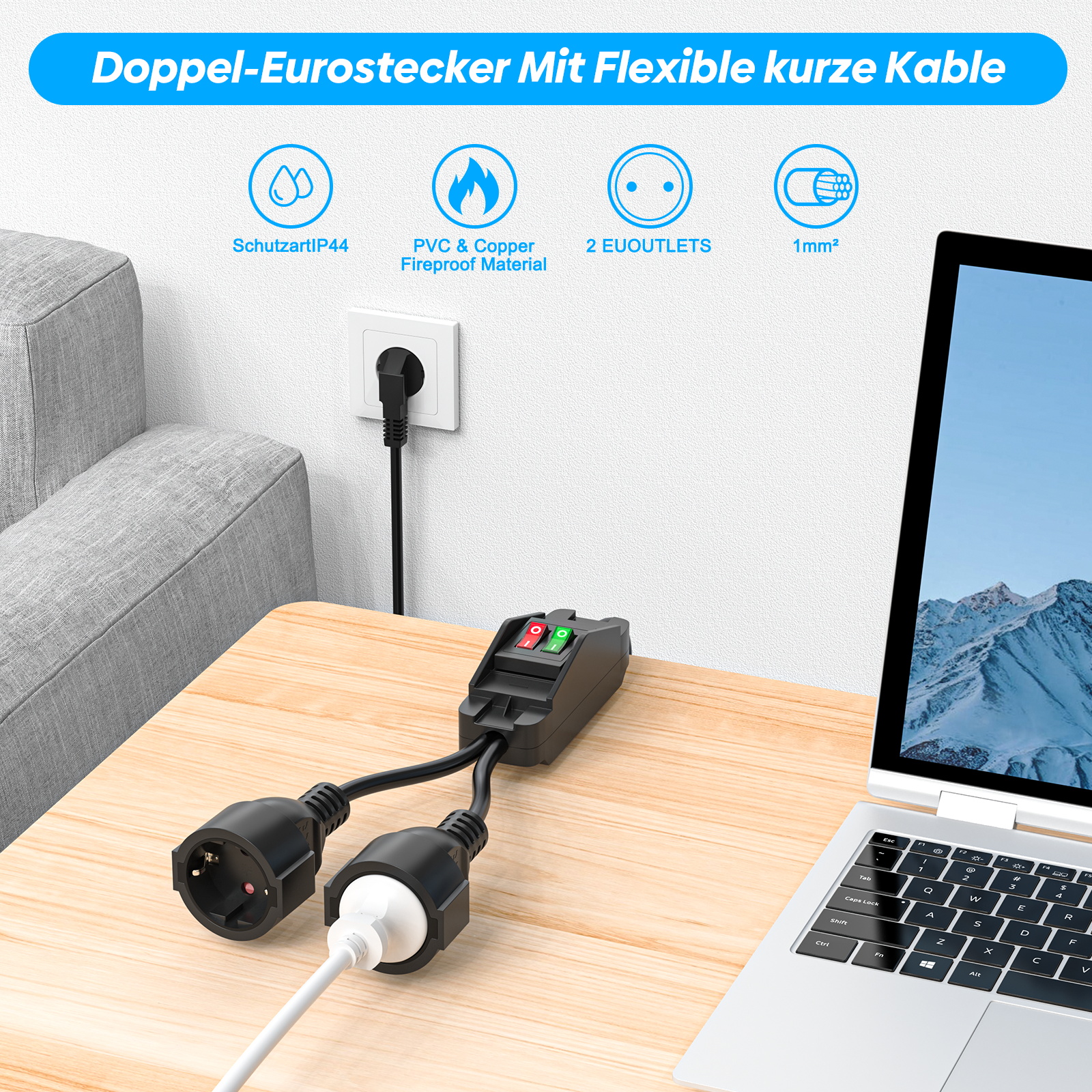 EU Plug 40cm/2m Extension Cord - Outdoor Power Outlet Extension ulasan dan harga